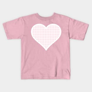 Millennial Pink and White Gingham Heart Kids T-Shirt